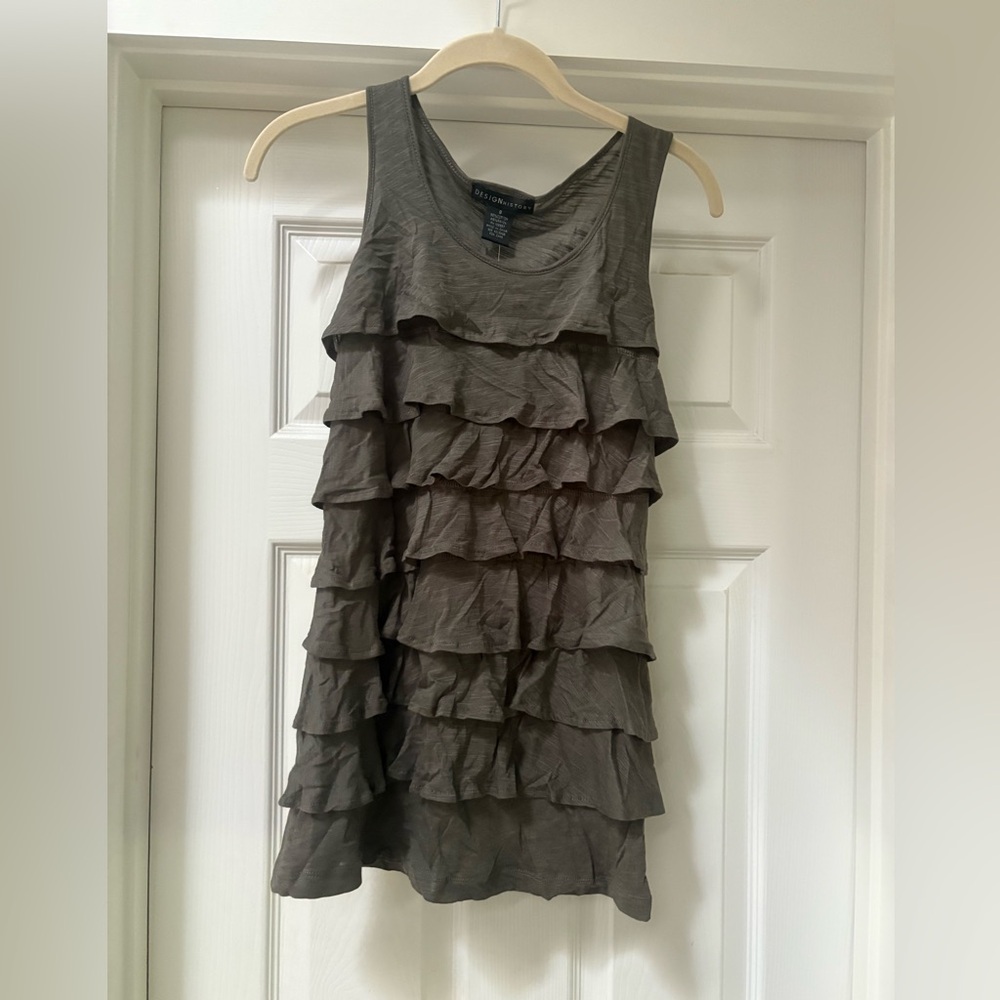 Design History Layered Ruffle Tank Top - Olive/Brown